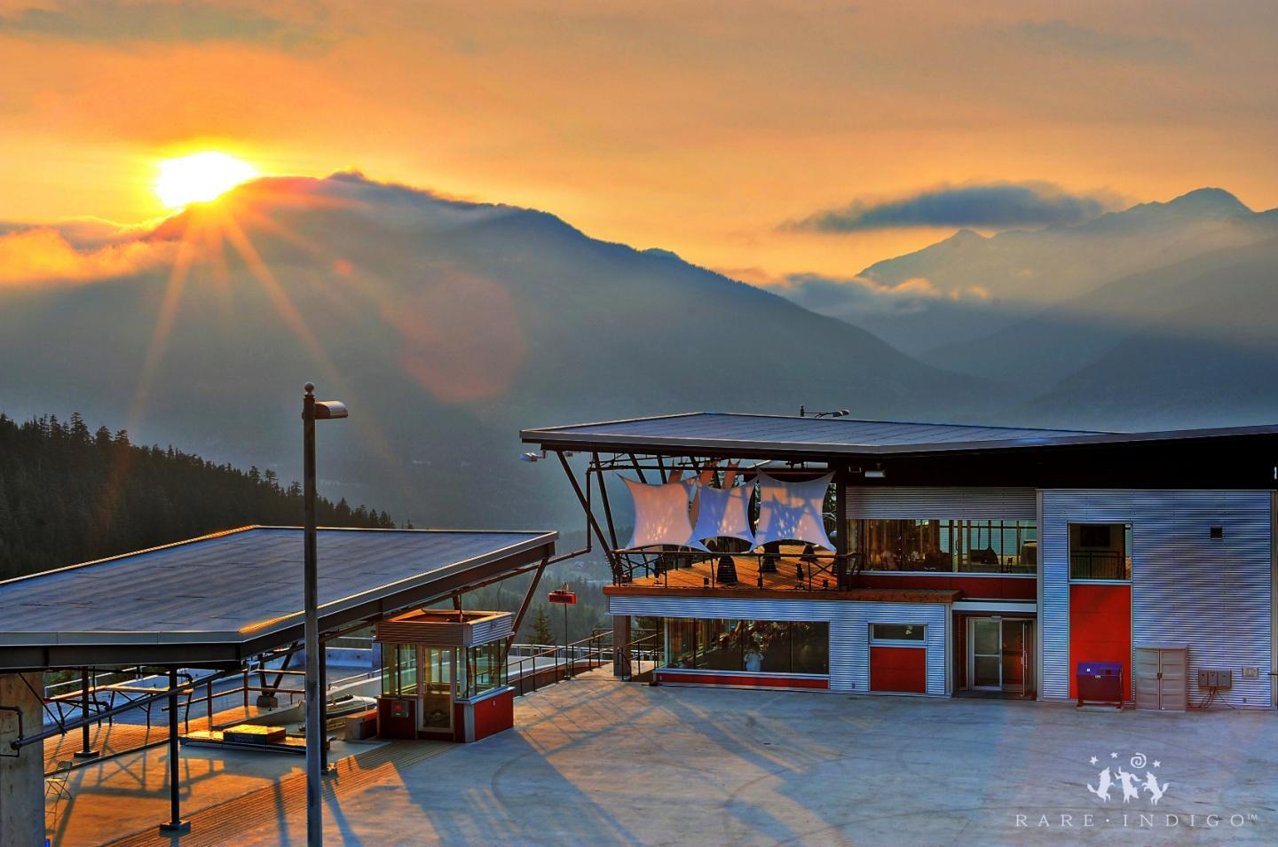 Event space outside overlooking the mountains at dusk