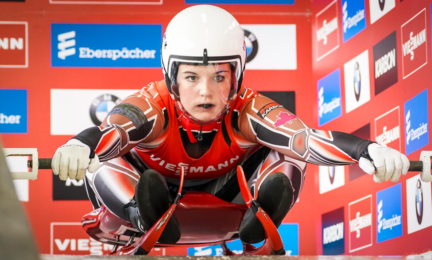 Luge track start, athlete preparing